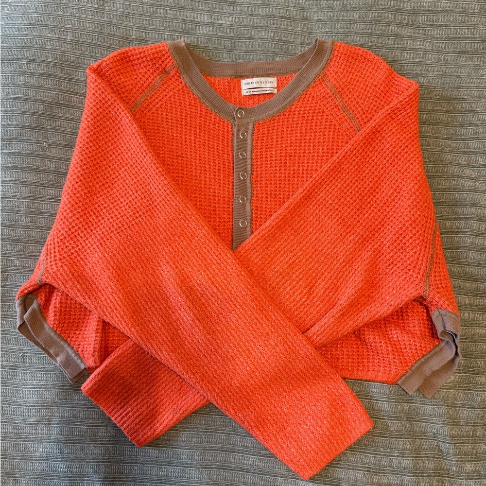 Orange Waffle Knit Long Sleeve Crop Top - Picture 2 of 3